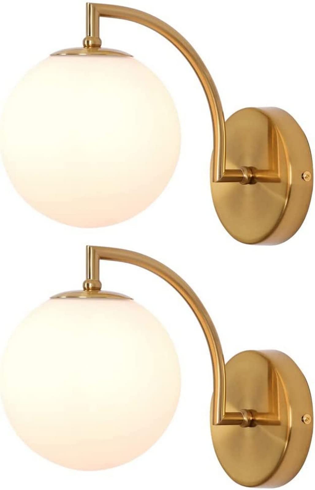 CWCQGH Wall Sconces, Wall Light Bedside Decor Lamp Modern Style Wall Sconce, Mid Century Wall Light Fixture with Glass Shade Brass V-intage Wall Sconce, Lighting Indoor Compatib,2pcs