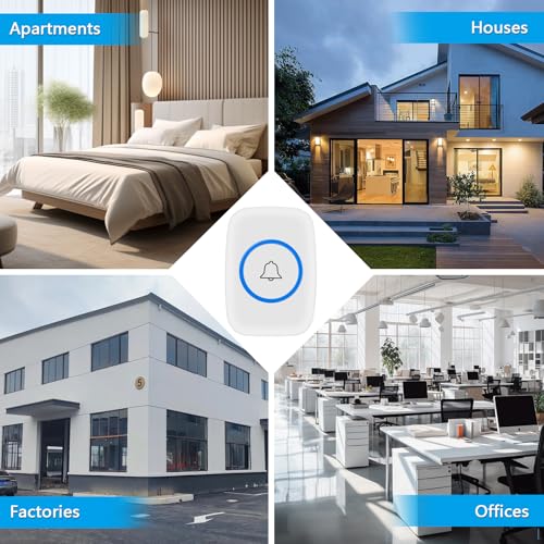 VFANDV Funkklingel, Steckdosen-Funkklingel Wasserdicht Drahtloses Türklingel Funk Türklingel, Wasserdichte Türklingel, 300 m Funkreichweite Haustürklingel mit 60 Melodien, 5 Lautstärkestufen (Weiß)