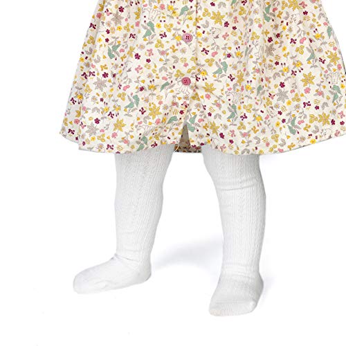 Image of EPEIUS Baby Girl Tights Cable Knit Cotton Seamless Footed Leggings 0-6Y | STAY-UP BABY TIGHTS. High elastic waist, smooth toe. Fits 0-3m newborn, infant & toddler. Ideal for daily wear & dresses.