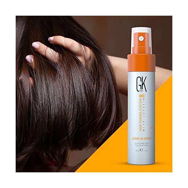 GK HAIR Global Keratin Leave In Conditioner Hair Spray (1 Fl Oz/30ml) - Moisturizing Protection Treatment Strengthens & Shines Frizzy, Dry Damaged Hair - Detangler Spray for Smoothing Nourishes Hydrated Hair