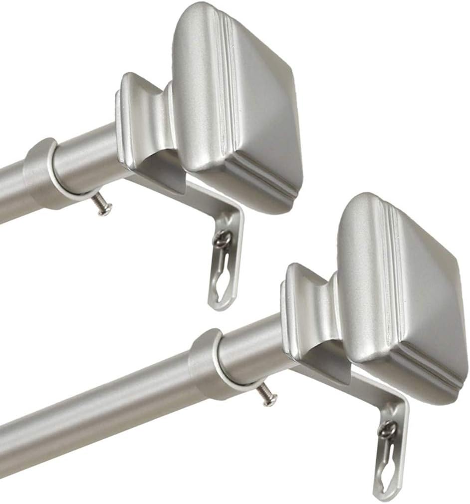 PrimeBeau Single Curtain Rods Set Adjustable 66 to 120 Inch Length 3/4 Inch Diameter Window Treatment Drapery Rods with Classic Square Finials, Including Brackets (2 Pack, Nickel)