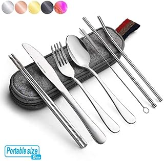 Portable utensils silverware flatware set, Travel Camping Cutlery set, 8-Piece including Knife Fork