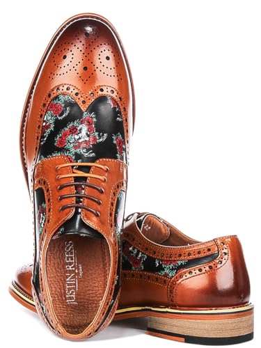 Ross Skull Men's Skull Rose Print Brougue Low Shoes (Brown Multi, US 7)4