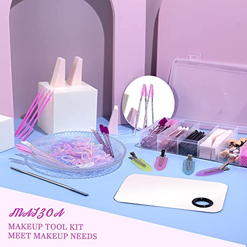 619 Pieces Crystal makeup tool kit, including eyeliner brush mascara stick, lipstick applicator, hair tie, makeup latex sponge puff, makeup hair clip, storage box, stainless steel makeup tray and spatula