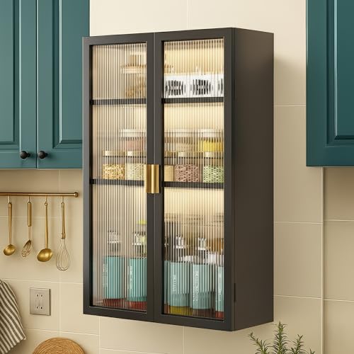 Image of MIORAH Kitchen Storage Cabinet | Modular Wall Mounted Kitchen Cabinet Organiser |3 Layer, Space Saving Carbon Steel Shelf, Black, 40 cm, Pack of 1