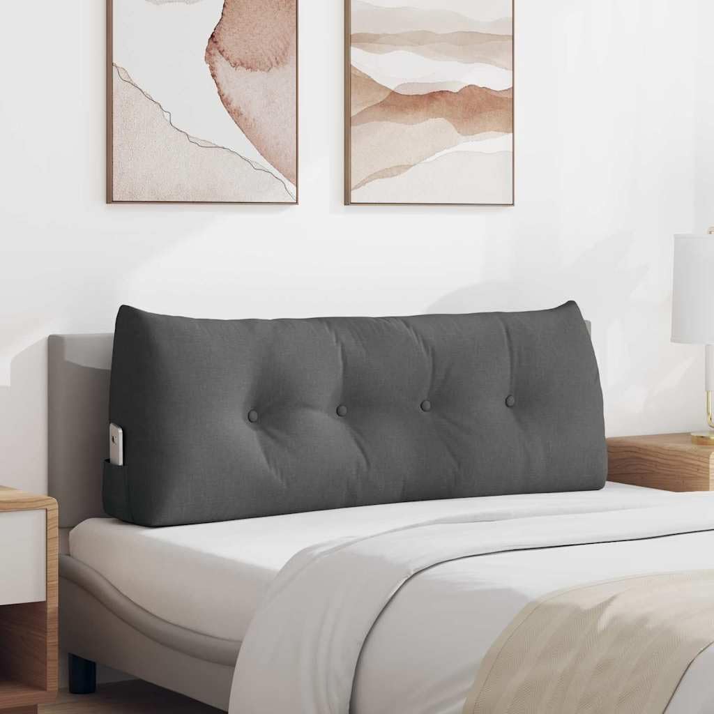 Moderno cuscino per la schiena con chiusura lampo, 120 x 24 x 50 cm, tessuto vellutato grigio scuro, design ergonomico per una migliore tenuta, imbottitura in poliestere, rivestimento