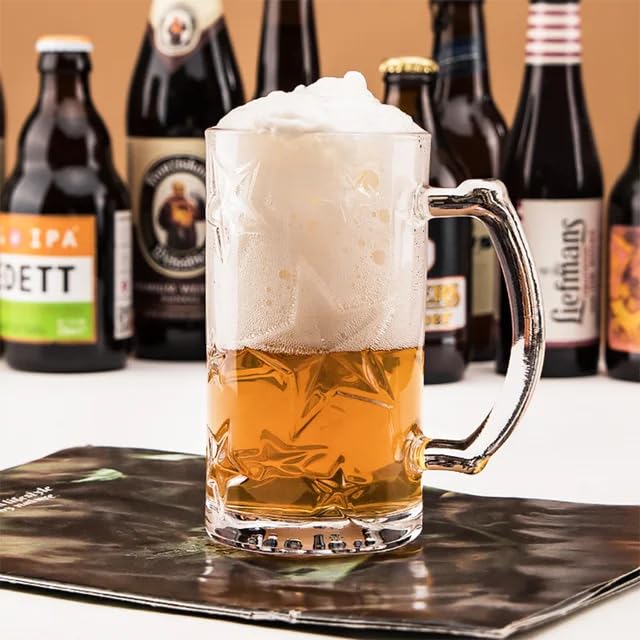 Image of PrimeWorld 500 ml Star Beer Set of 2 Pcs Strong Glass Mug with Handle, Steins, Freezable Beer Glasses,Everyday Drinking Glasses, Cocktail Glasses