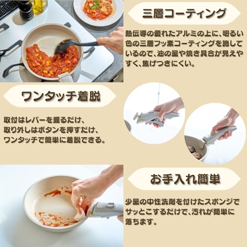 ケヴンハウン(Kevnhaun) 取っ手が外せるフライパン・鍋5点セット IH ガス オーブン対応 三層フッ素コーティング 焦げ付きにくい の商品画像 4