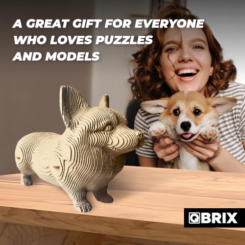Image of QBRIX Corgi 3D Puzzles for Adults, 3D Puzzles for Adults, 3D Model Kit for Teens, DIY Crafts for Home Decor, Original Gift for Boys&Girls 14+, Cardboard Model Building Kit