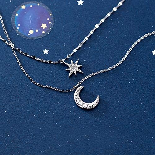 SLUYNZ 925 Sterling Silver Layered Necklace Chain Star Moon Choker Necklace for Women Teen Girls Layering Chain Choker