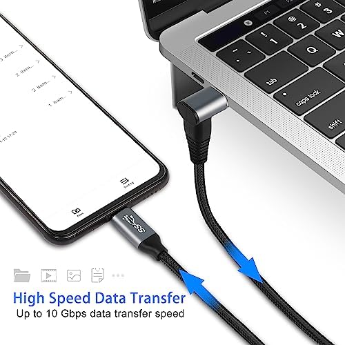 GELRHONR Kabel usb c, 90 stopni usb3.1 gen2 usb typ c męski na męski 10gbps transfer danych pd 100w kabel ładujący, kabel typu c w górę w dół (2M/6.6Ft)