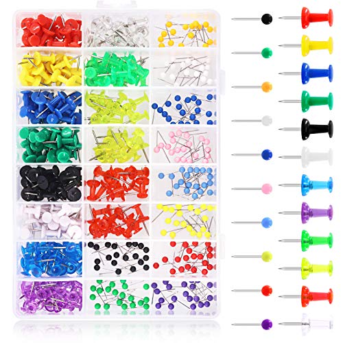Swpeet 440Pcs 2 Types Colorful Push Pins Tacks with Steel Point Assortment Kit, 1/8 inch Ball Round Head and 1/2 inch Plastic Head Map Tacks Plastic Marking Pins for Bulletin Board, Fabric Marking