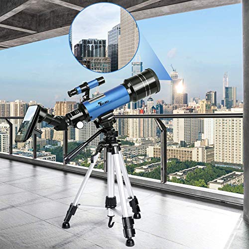 TELMU Telescope, 70mm Aperture 400mm AZ Mount Astronomical Refracting Telescope Adjustable(17.7In-35.4In) Portable Travel Telescopes with Backpack, Phone Adapter