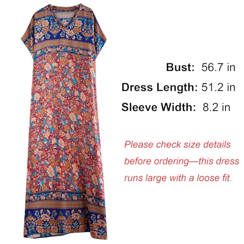 Image of Summer Floral Plus Size Dresses for Women V Neck Casual Loose Dress with Side Pockets