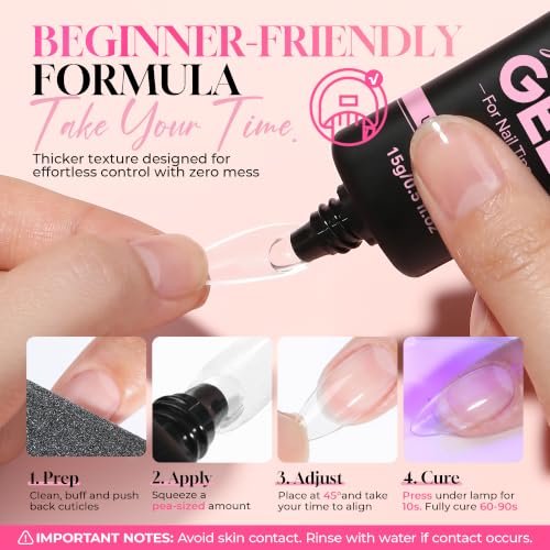 Image of Luckyfairy Gel Nail Glue for Nail Tips, Soft Solid Nail Glue, Cured Needed, 15ml Soak Off Adhesive Bonding for Clear Acrylic Nails Fake Nails Extension, Not for Press-on
