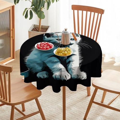 Nappe ronde chat blanc de 152,4 cm imperméable et résistante aux taches
