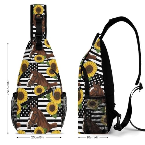 Fashion Dress Decor Sling Backpack Shoulder Bag, Day Pack, Chest Shoulder Bag For Men And Women American Flag Sunflower Horse2