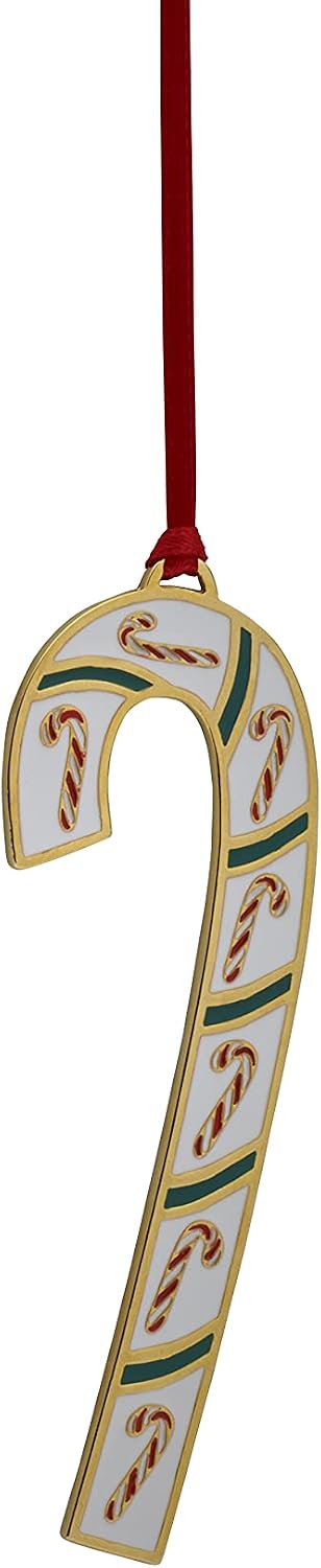 Wallace 41st Edition Gold Plated & Enameled Candy Cane Ornament, Multicolor
