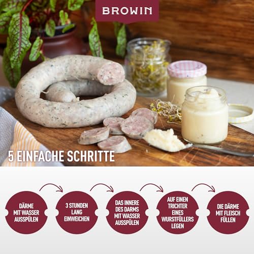 BROWIN® Naturdarm für Wurst | Premium Naturdarm für hausgemachte Würstchen, Wacholderwurst, Weißwurst, Bratwurst (Kaliber 28/30 mm, 15 m, Schweinedarm)