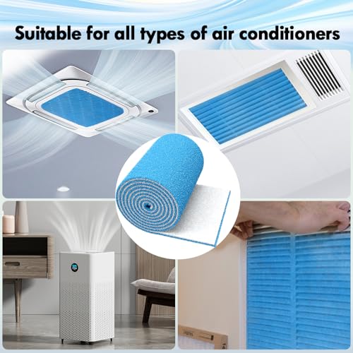 Image of 12 x 140 inch Air Vent Filters, 2PCS Cut-to-Size MERV 8 Air Filter Material(80+ Filters), Triple Layer HVAC Furnace Vent Filter for Floor, Ceiling, Grilles - Includes 48PCS Adhesive Hook Tape.