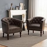 UIXE PU Leather Barrel Club Chairs Set of 2, Modern Arm Accnet Chair Comfy Upholstered Armchair, Nailhead Trim Living Room Single Sofa Reading Seat Bedroom Side Sitting for Office, Chocolate