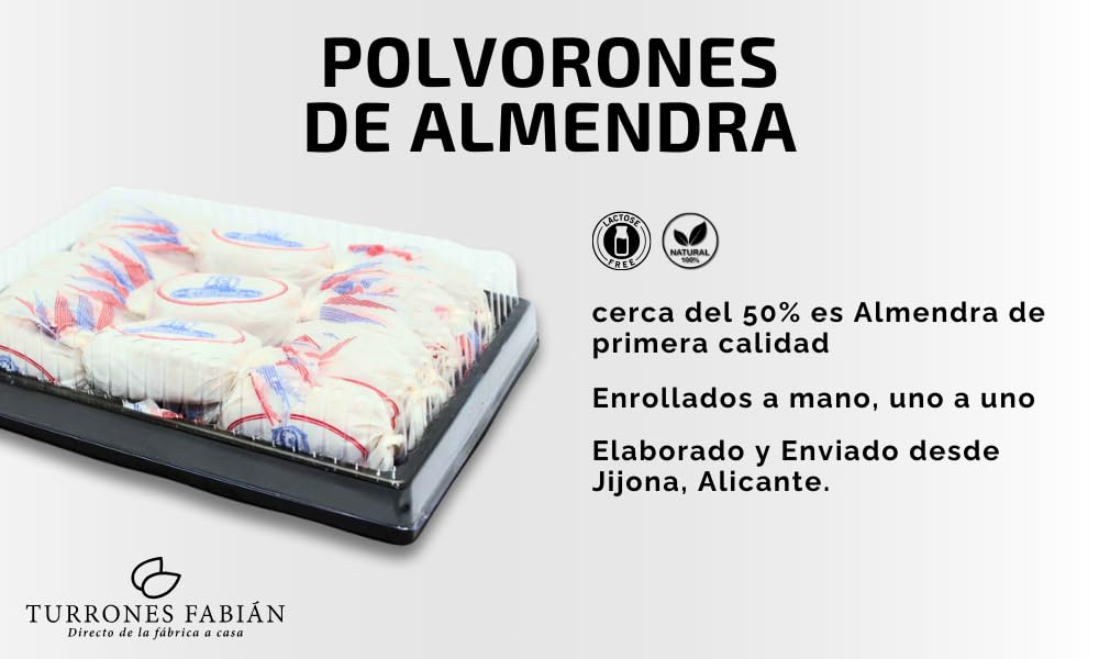 Polvorones de almendra artesanos, elaborados en Jijona con la receta tradicional (Mediano 1, 2000, gramo)