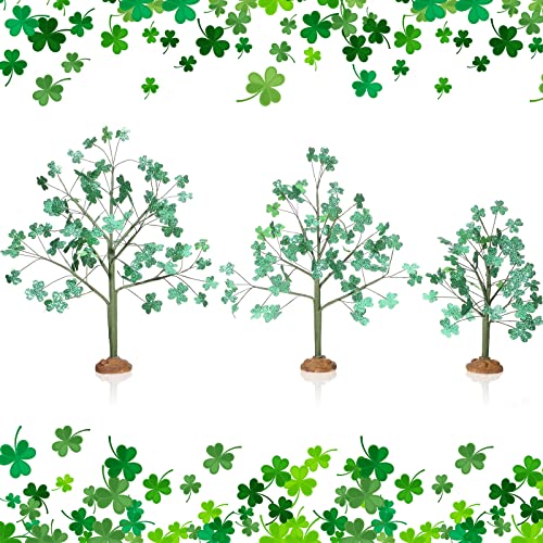 3 Pieces St. Patrick's Day Decor St. Patrick's Day Village Trees Luck Clover Village Tree Accessories Shamrocks Bare Branch Artificial Tree for Home Shelf Decor Irish Festival Holiday Party Display
