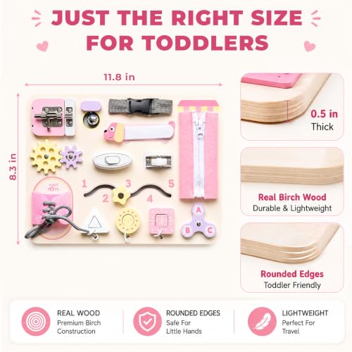 Image of Montessori Busy Board for Toddlers, Wooden Sensory Toys, Preschool Learning Activities for Fine Motor Skills Travel Toy, Basic Life Skills Educational Gifts for 1 2 3 Years Old Kids Boys Girls