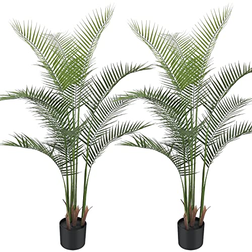 Melli Welli Artificial Palm Tree 5Feet Fake Palm Tree With 12 Trunks Perfect Faux Dypsis Lutescens Plants In Pot For Indoor Outdoor House Home Office Garden Modern Decor Housewarming Gift (2Pack) #TOP6