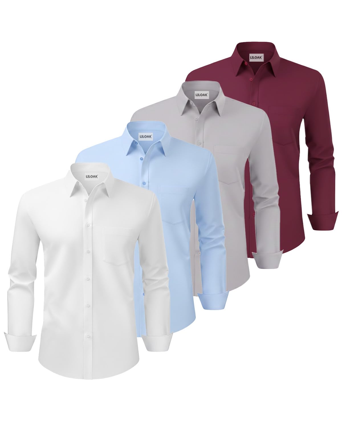 Liloak 4 Pack Mens Dress Shirts Classic Men's Long Sleeve Button Down Shirt Business Wedding Formal Shirt White