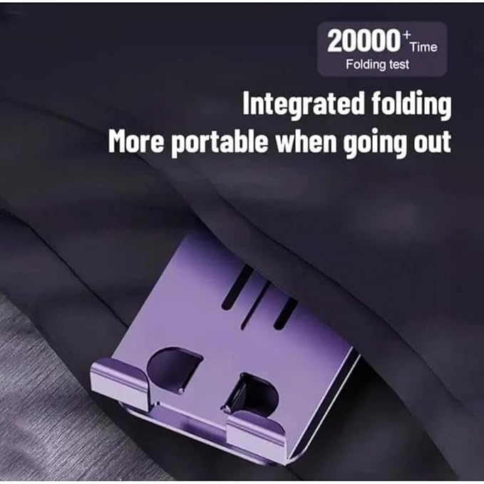Image of WALLVIEW TECH Aluminium Stand Portable Desktop Phone Stand 360 Rotatable and Foldable Cell Phone Holder Metal Base for Table & Bed Compatible with All Smartphones & Tablets Desk-Purple