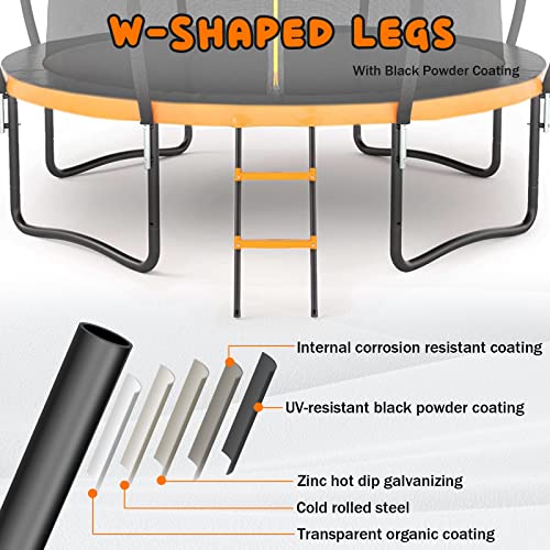 Liyarya 12FT/14FT Trampoline for Kids/Adults - Outdoor Recreational Trampoline with Enclosure Net, Curved Poles and Ladder, Heavy Duty, Anti-Rust Coating, ASTM Approved