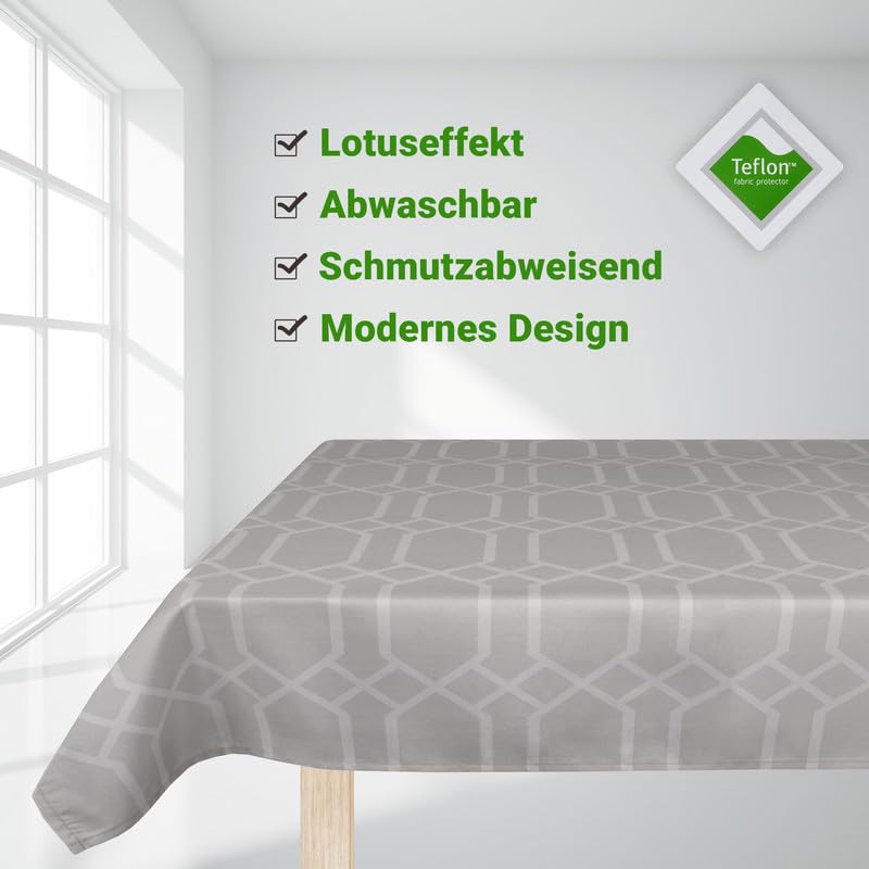 Valia Home tablecloth with Teflon coating for indoor & outdoor use in various designs, Light Grey, 130 x 180 cm - Image 2