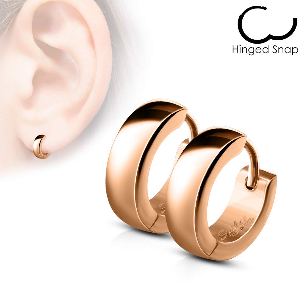 SER-0005 Pair of 316L Stainless Steel Rose Gold IP Huggie Hoop Earrings; Comes With Free Gift Box