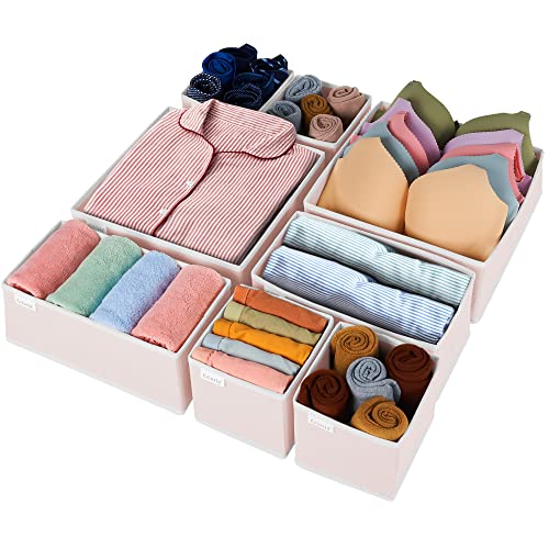 Criusia 8 Pack Underwear Drawer Organizer, Drawer Organizer Clothes, Foldable Cloth Storage Box Closet Dresser Drawer Divider Organizer for Clothes, Scarves