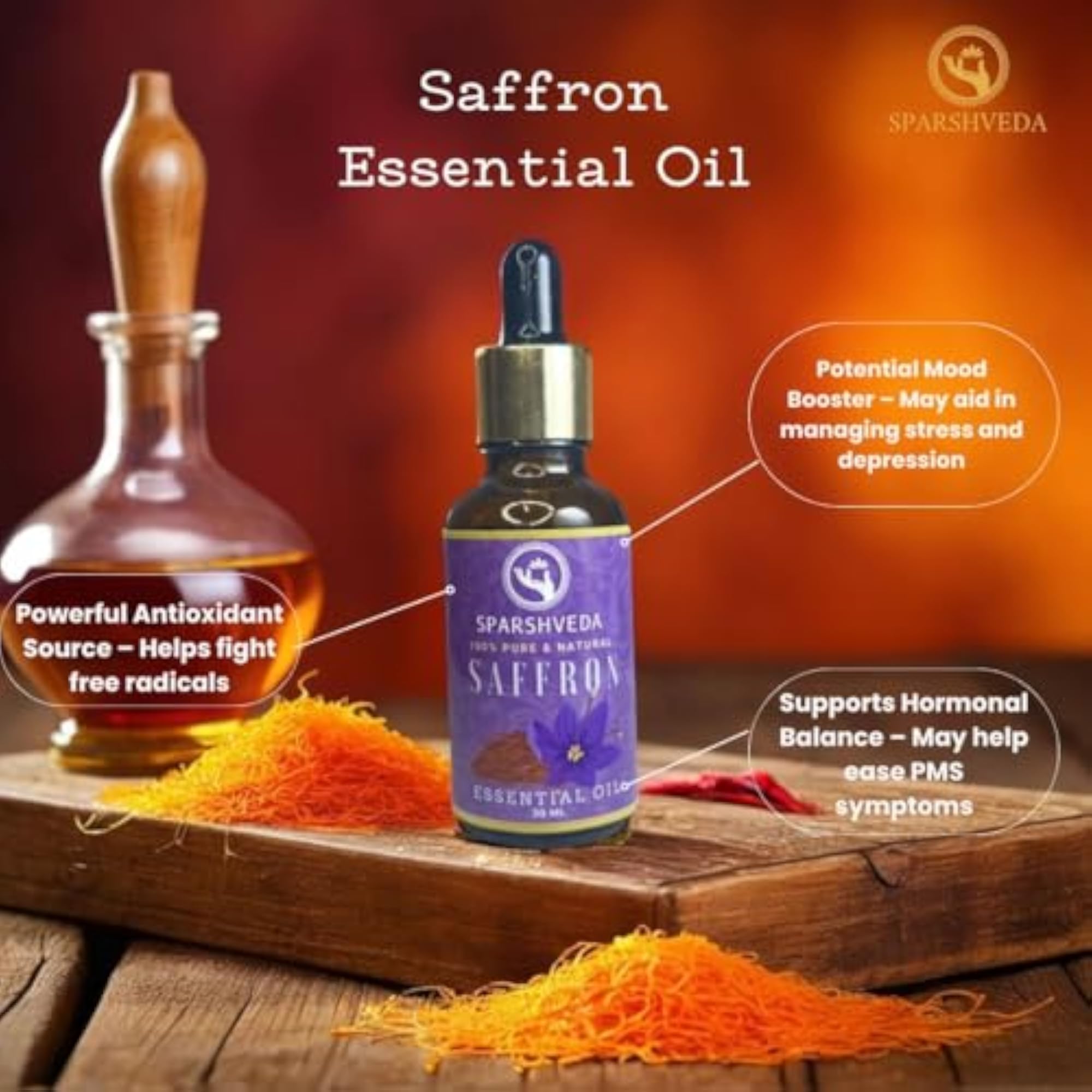 Sparshveda Essential Saffron, 30ML, 100% Pure