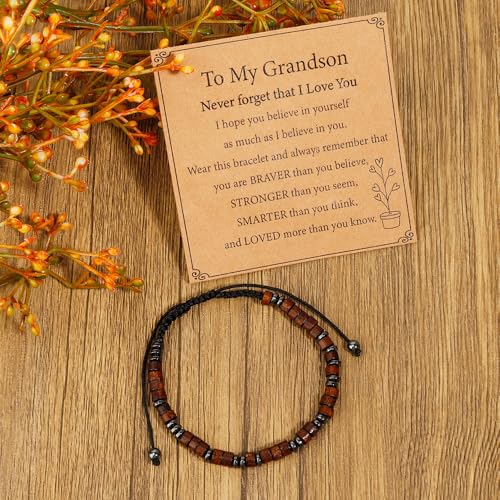 FAJUXIS Moss Bracelets for Grandson Birthday Gift for Teens Easter Basket Stuffers For Kids Grandson Gifts From Grandma Grandpa Grandparent for Easter Christmas Valentine Day Gifts for Teenage Boys by FAJUXIS - Used condition - Image 5