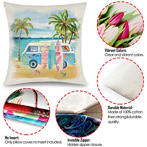 Summer-Beach-Pillow-Covers-Hawaii-Tropical-Decorative-Throw-Pillows-Coconut-Palm-Tree-Nautical-Cushion-Case-for-Home-Decor-Outdoor-Patio-Couch-18x18-inch-Set-of-4 5138E hus L
