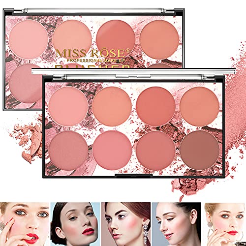 DELISOUL 8 Colors Face Blush Palette Matte Shimmer Professional Natural Long Lasting Lightweight Portable Foundation Contour Highlight Pressed Powder Makeup Palette for Women Girls