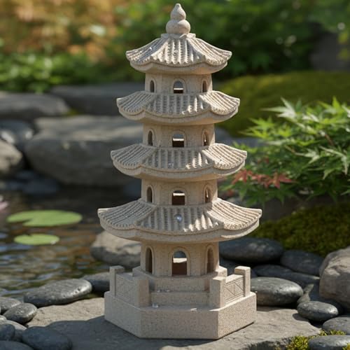 Décoration de jardin japonais, statue de jardin pagode, lanterne pagode à énergie solaire en...