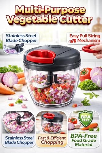 Image of Polypropylene Chopper, Large Handy and Compact Chopper with 3 Blades for Effortlessly Chopping Vegetables and Fruits for Your Kitchen (10297, Black, 1000 ml)