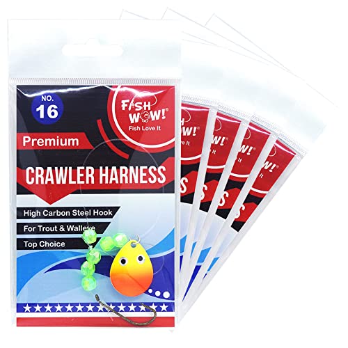 5pks Fish WOW!® 1-Hook Crawler Harness Walleye Spinner Rig #16 Orange Yellow