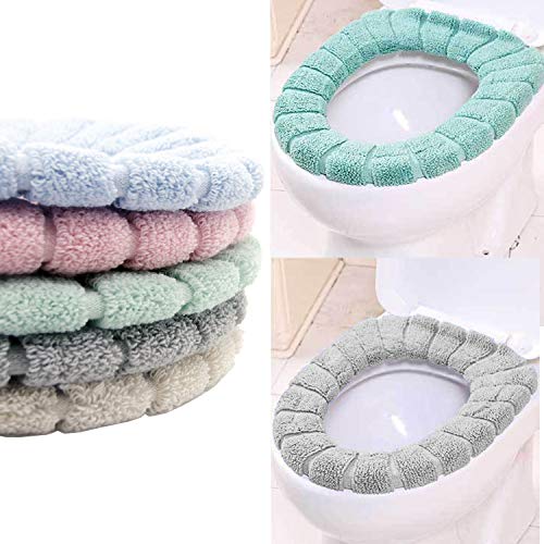 Alpurple 5 Packs Soft Warmer Bathroom Toilet Seat Cover Pads-Reusable Stretchable Comfortable and Washable Cushioned Lid Covers