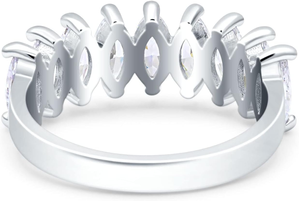 Blue Apple Co. Art Deco Half Eternity Marquise Ring Wedding Engagement Band Simulated Cubic Zirconia 925 Sterling Silver (7mm)