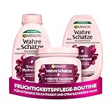 Garnier Wahre Schätze Traube Hydraboost Haarpflege-Set, mit Traubenwasser, für mehr Feuchtigkeit und Glanz, mit Shampoo, Spülung, 1-Minute Haarkur