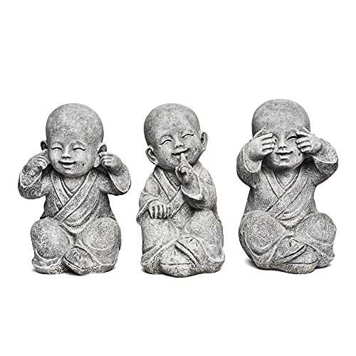 stoneandstyle Steinfigur 3er Set Shaolin Mönche Nichts sehen, Nichts hören, Nichts Sagen, Steinguss Frost- und wetterfest