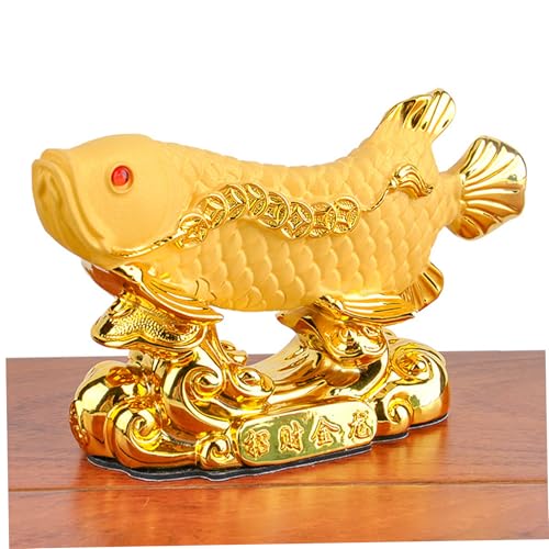 Ssguopte Lucky Fish, Fortune Resin Lucky Iron Fish, Wealth Arowana Fish Feng Shui Decor, Golden Fish Statue Figurine for Car Home Decor