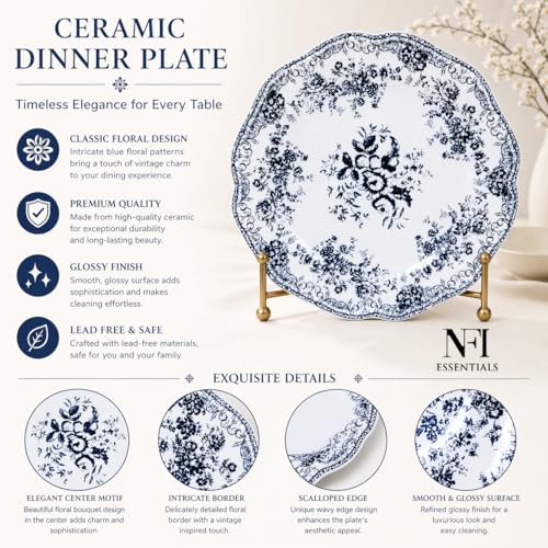 Image of NFI essentials 10 Inch Premium Ceramic Dinner Plate, Serving Plate for Main Course, Pasta, Rice, Salad & Meals, Dishwasher Safe Kitchen Dinner Plate