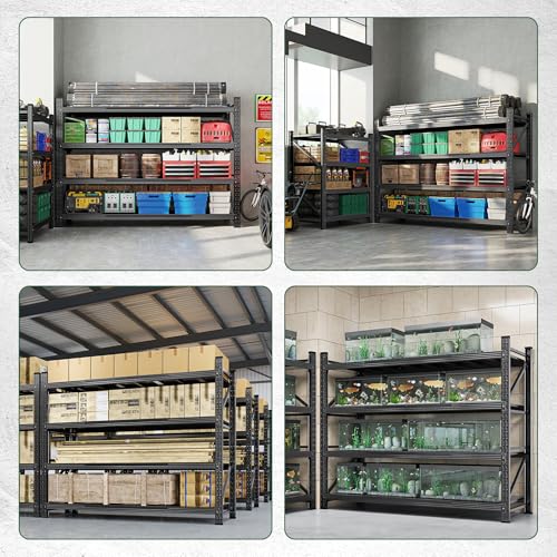 Image of Letaya 71.3 inch W Metal Storage Shelves,5000LBS Heavy Duty Garage Shelving Units, 4 Tier Adjustable Utility Rack Shelf,Large Industrial Shelves,for Shop,Warehouse,Black (71.3 inch W x 24 inch D x 70 inch H)