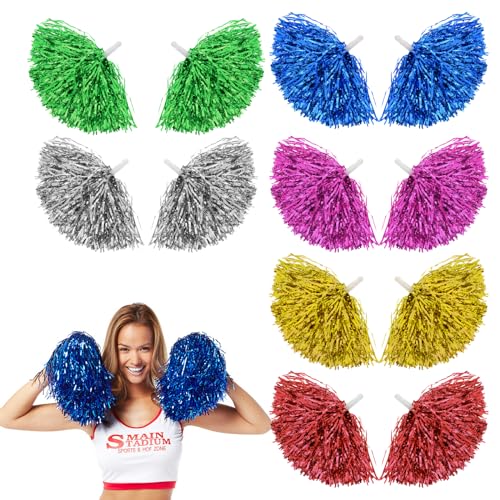 BRTNUP 12 Stück Cheerleader-Pompons, Metallic Rot Gold Blau Grün Silber Lila Cheerleader-Pompons für Sportveranstaltungen, Jubelpartys, Kostümzubehör